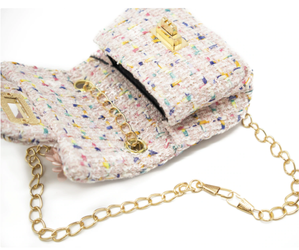 Mini Tweed Pearly Florals Crossbody - Pink