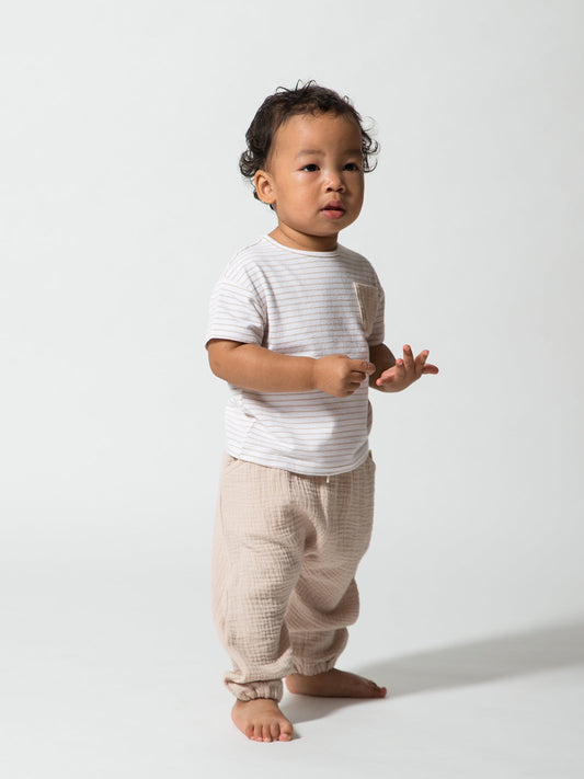 The Bamboo Tee + Cotton Gathered Hem Pant SET Biscotti Stripe