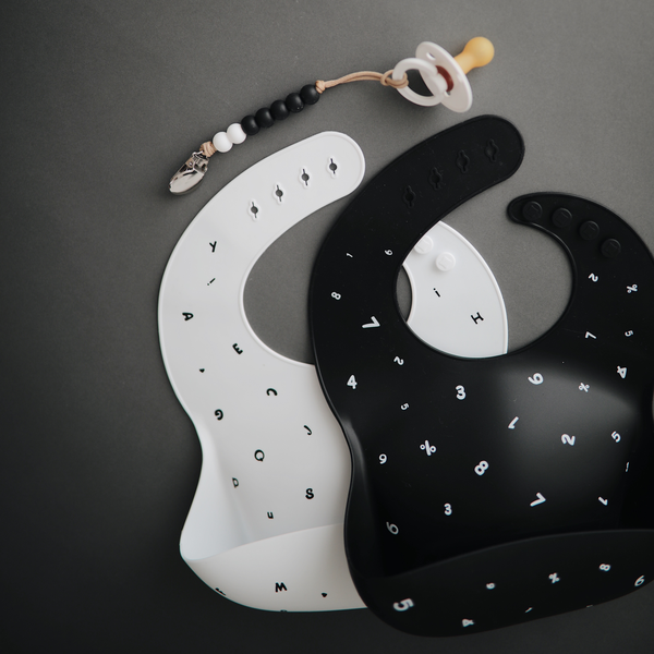 Silicone Baby Bib (Letters White)