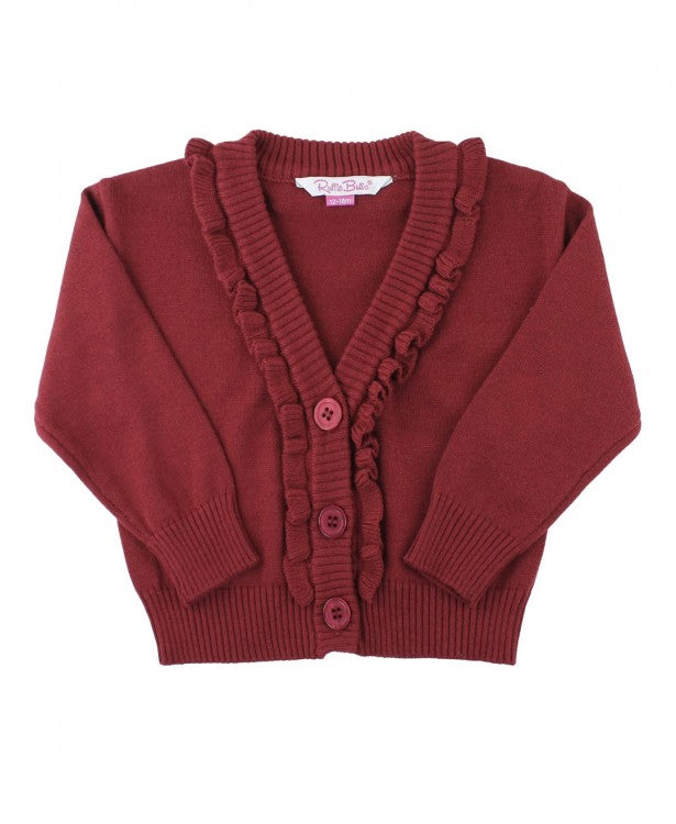 Rosewood Button V-Neck Ruffle Cardigan + Windsor Plaid Wave RuffleButt Set