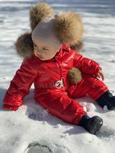 Red One Piece Snowsuit with Pom