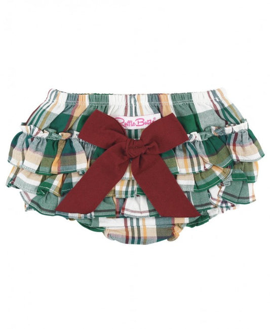 Rosewood Button V-Neck Ruffle Cardigan + Windsor Plaid Wave RuffleButt Set