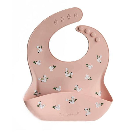 Silicone Bib Printed - White Flower
